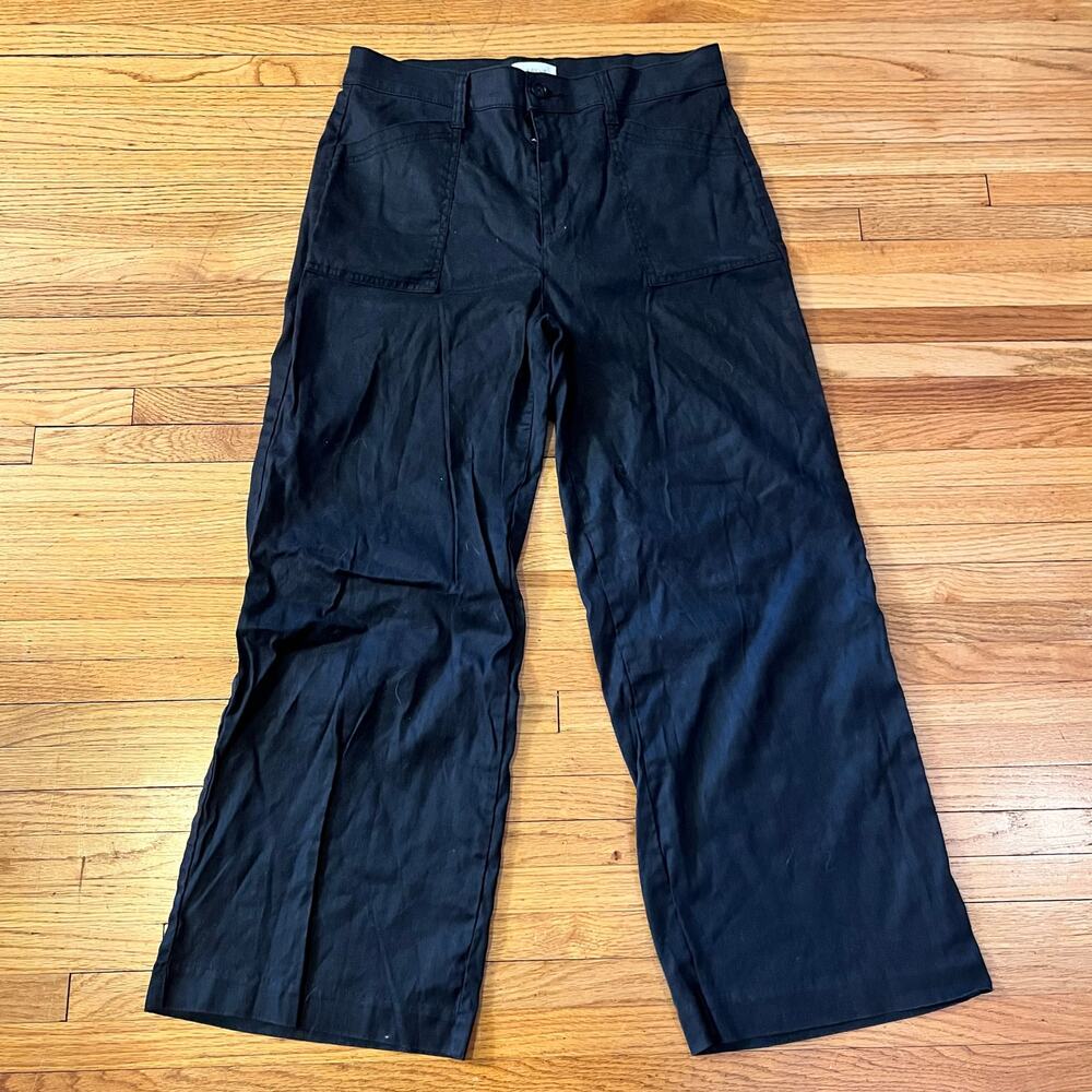 Evereve Pants Womens 32 Black Linen Blend Wide Leg Ankle